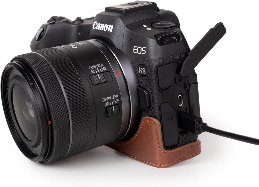 Rieibi EOS R8 Hülle, Vintage PU Leder Kameratasche für Canon EOSR8 Digitalkamera Schutzhülle Grip Ca