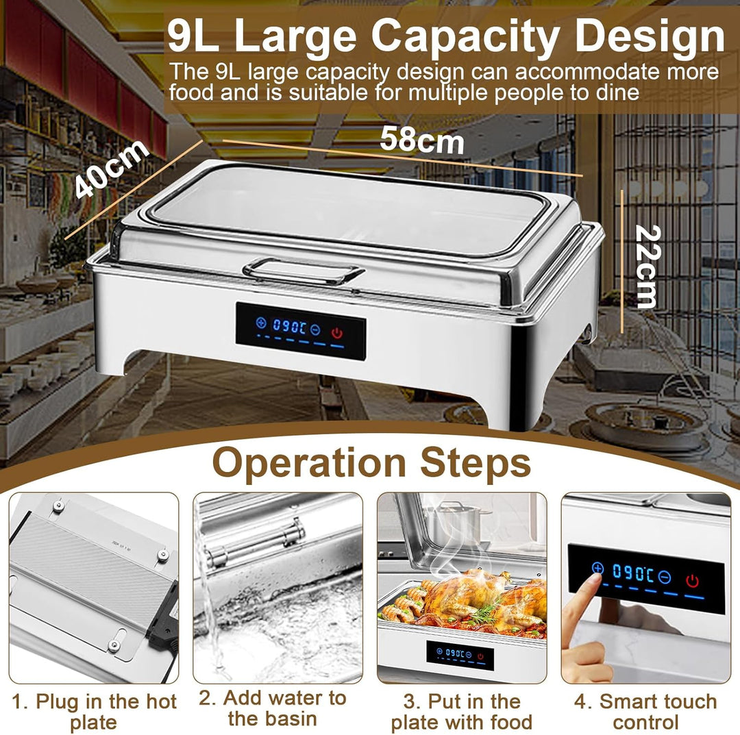 Speisewärmer Buffetwärmer Elektrisch, Commercial Chafing Dish Elektrisch mit LED-Anzeige, Abnehmbare