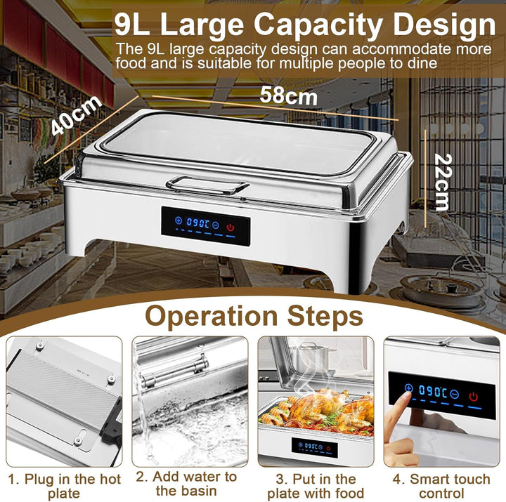 Speisewärmer Buffetwärmer Elektrisch, Commercial Chafing Dish Elektrisch mit LED-Anzeige, Abnehmbare