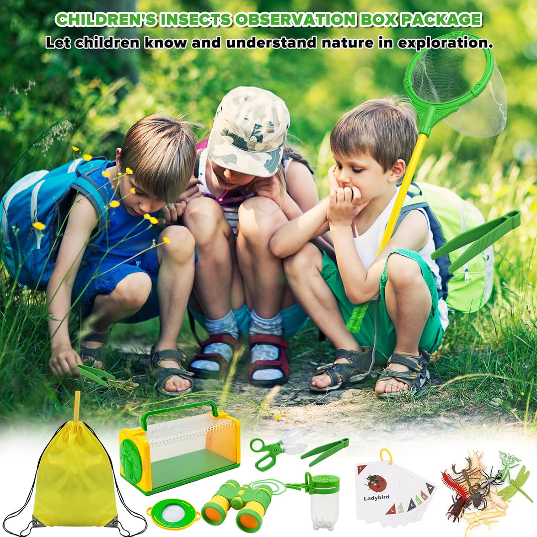Forscherset für Kinder, Becherlupen für Kinder, Entdecker Set, Kinderfernglas, Schmetterlingsnetz, O