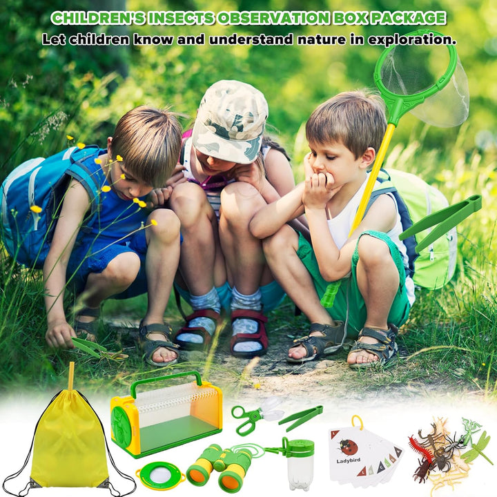 Forscherset für Kinder, Becherlupen für Kinder, Entdecker Set, Kinderfernglas, Schmetterlingsnetz, O