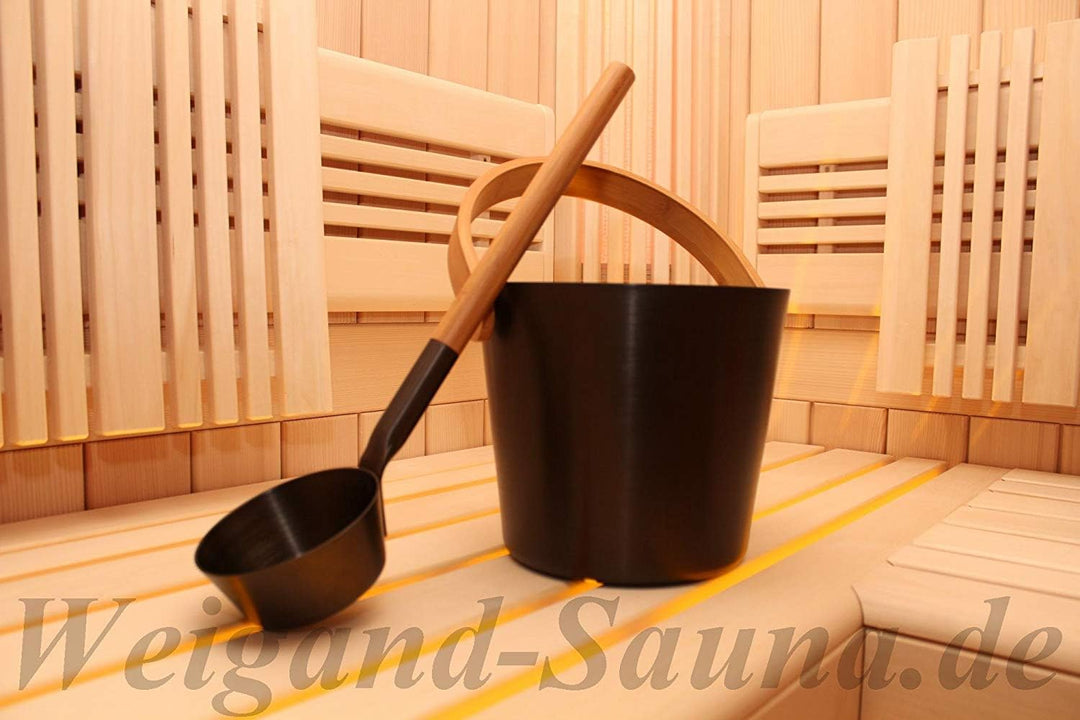 Rento Design Sauna-Schöpfkelle - Aluminium Ökologischer Bambus wärmebehandelt, Teerbraun Anthrazit