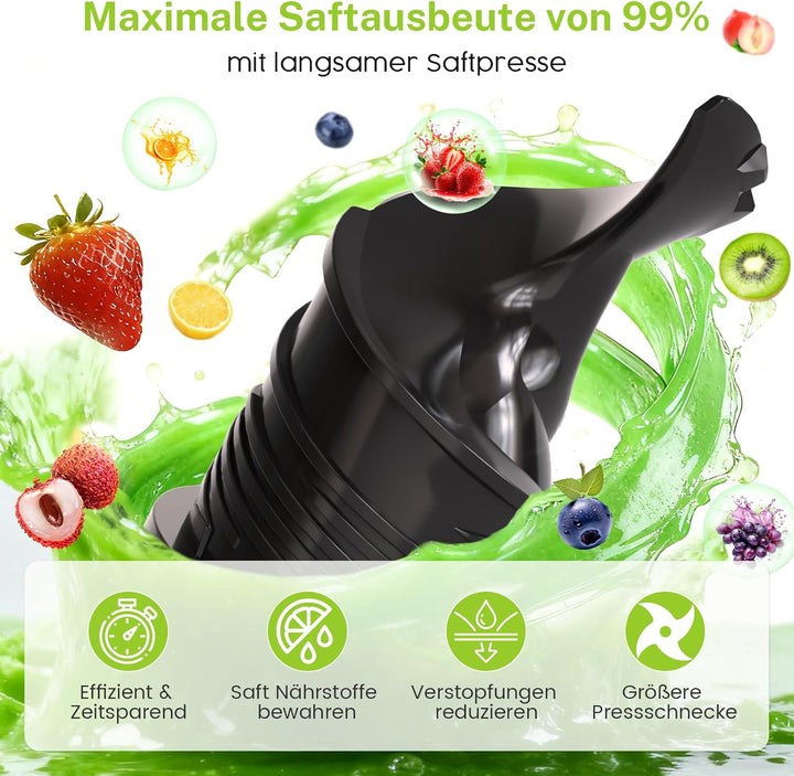 Kismile Entsafter, Slow Juicer mit 135 MM XL-Einfüllschacht, Hohe Saftausbeute für Ganze Gemüse und