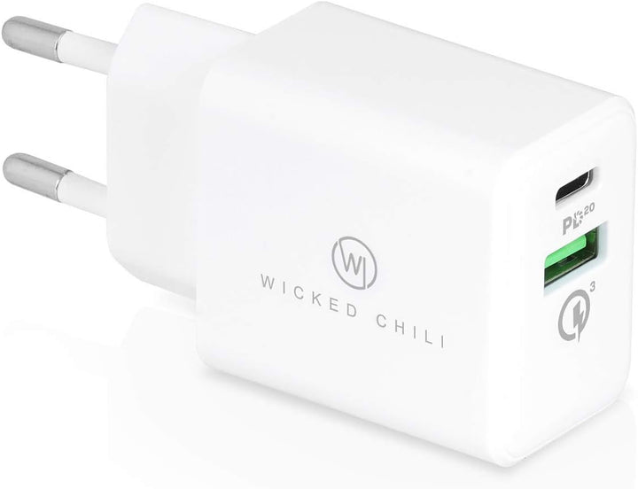 Wicked Chili 2X 20W Dual USB-Netzteil mit USB-A und USB-C Anschluss, Fast Charge Adapter Bundle, Uni