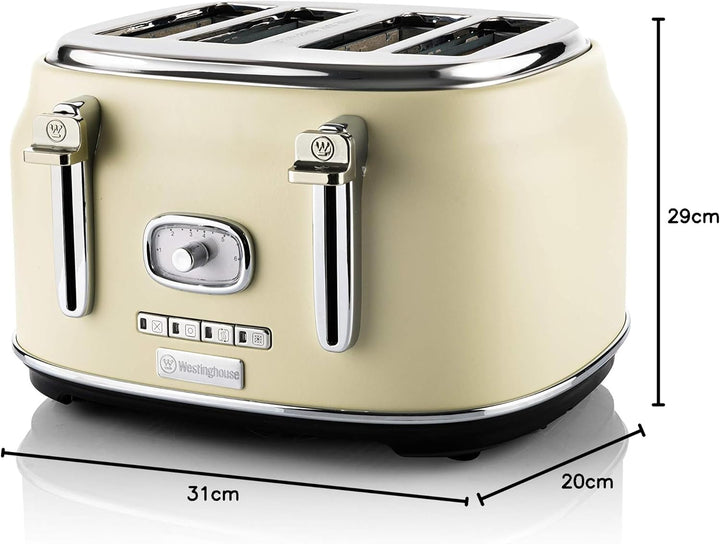 Westinghouse Retro Toaster 4 Scheiben, Abnehmbarer Brötchenaufsatz, 6 Bräunungsstufen, Brotzentrieru
