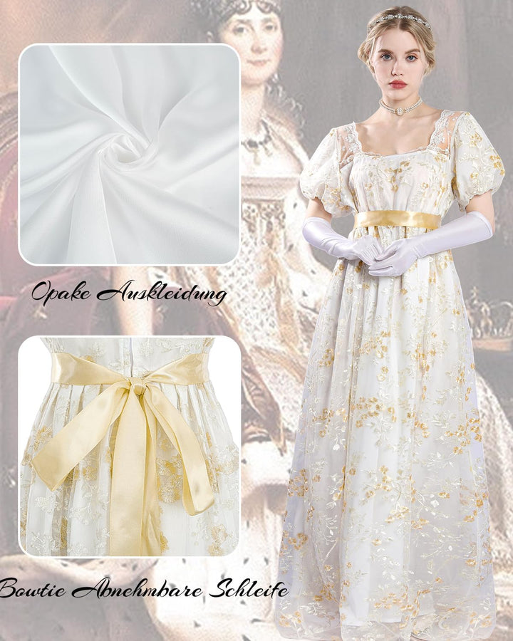 CR ROLECOS Viktorianisches Kleid Damen Regency Kleid für Frauen Bridgerton Puffy Ballkleid mit Hands