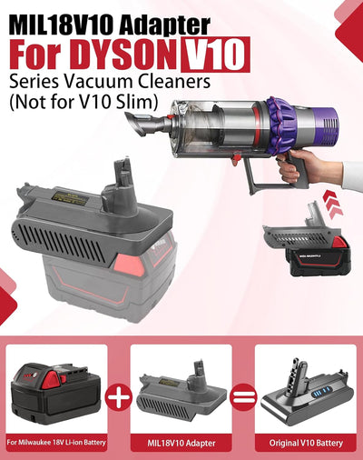 JJXNDO für Dyson V10 Batteriewechsel, V10 Adapter für Milwaukee M18 18V Li-Ionen Batterie Konverter