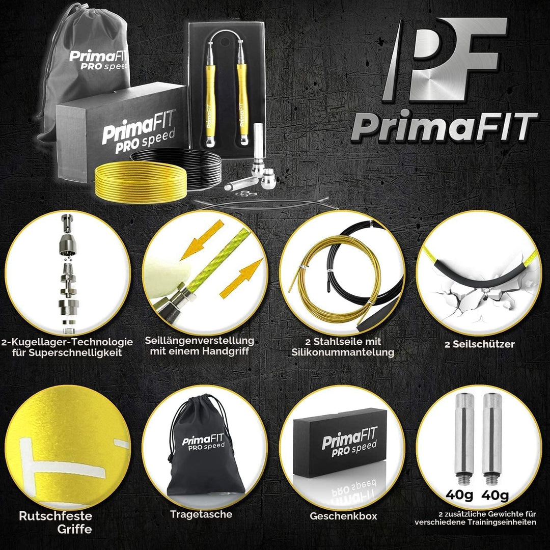 PrimaFIT Springseil Erwachsene Fitness Pro Speed Jump Rope 3m Seilspringen Verstellbar Mit Gewichten