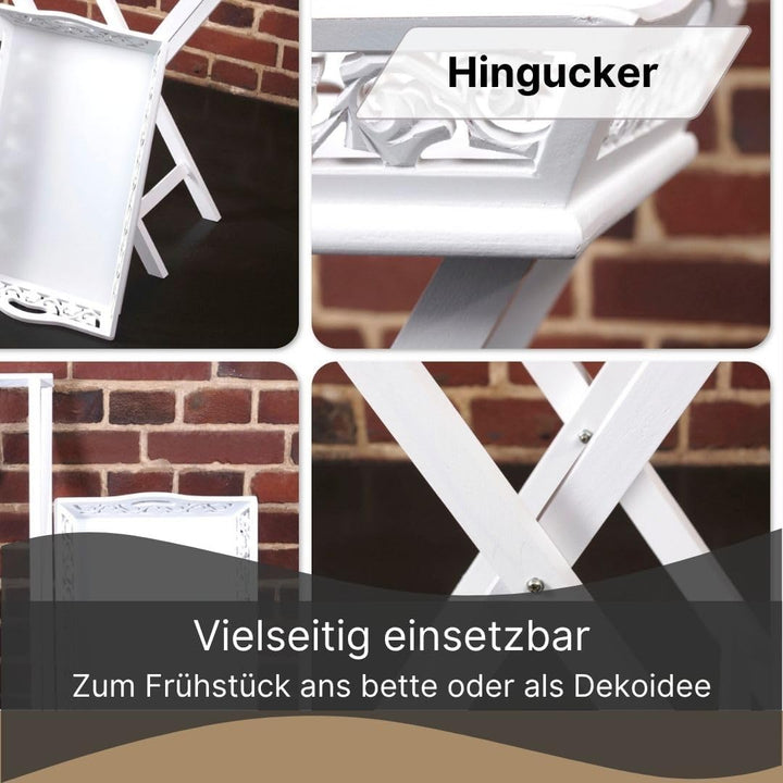DESIGN DELIGHTS Verspieltes HOLZTABLETT Landhaus | 63 cm, 2-teilig, Weiss | Serviertisch, Tabletttis