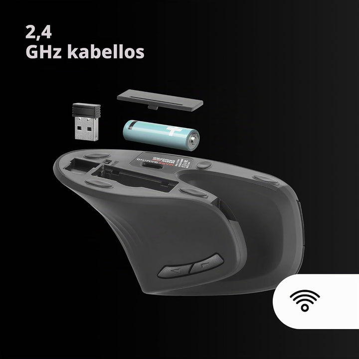 Mars Gaming MMW-ERGOPRO Schwarz, Ergonomische Vertikale Kabellose Maus, Gefaltetes Design, Optischer