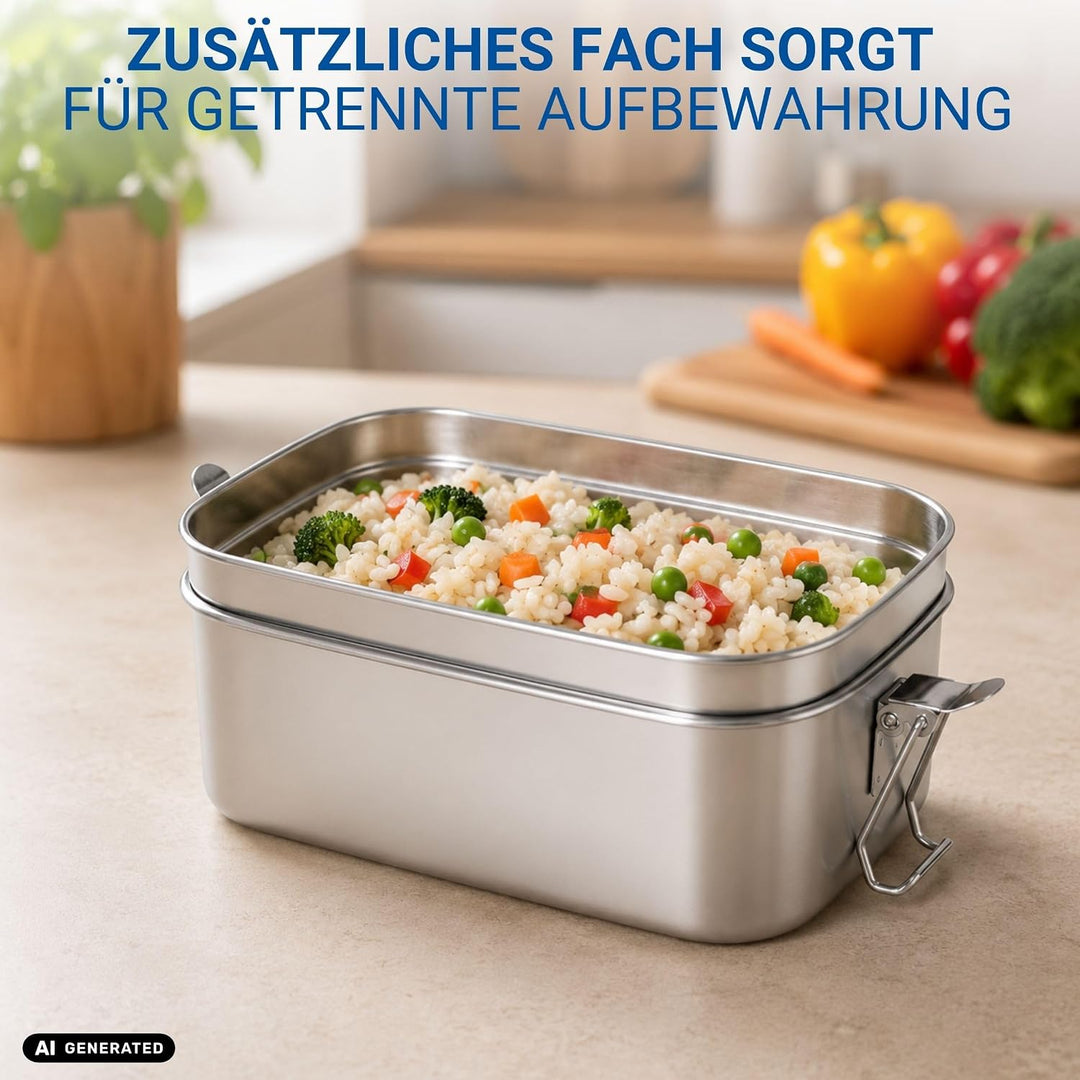 Lunchbox Edelstahl 1400 ml - Robuste Brotdose für Kinder &amp; Erwachsene inkl. Dichtungsring - BPA-frei