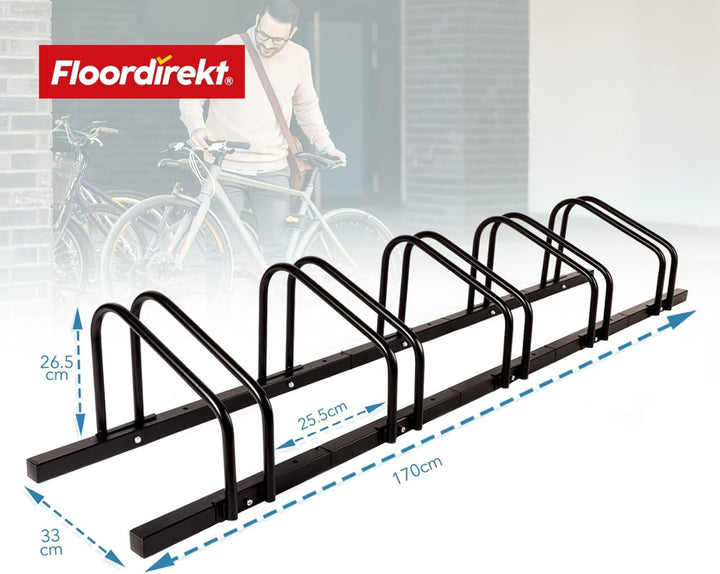 Floordirekt Fahrradständer für 5 Fahrräder mit Reifenbreiten bis 55 mm Eisen Fahrradhalter Aufstells