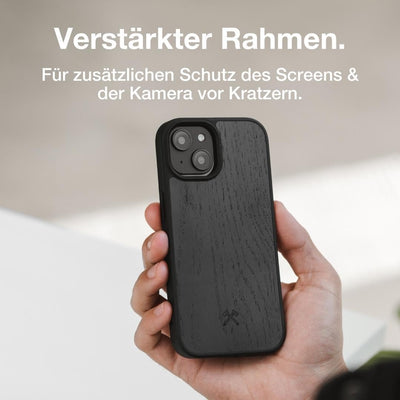 Woodcessories - Bumper Case kompatibel mit iPhone 13 Hülle Black Oak, Black Oak