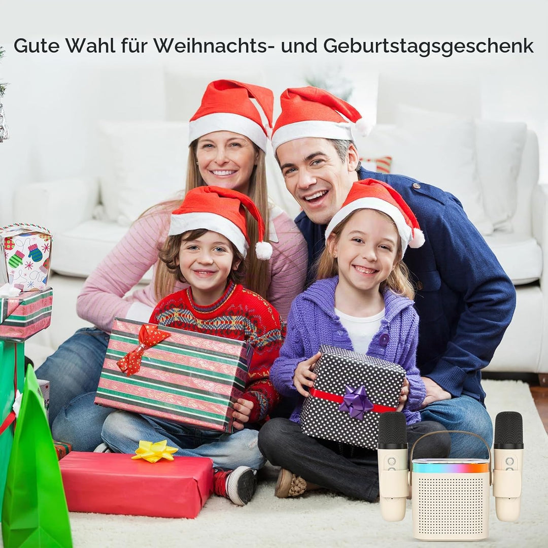 Mini Karaoke Maschine mit 2 Mikrofones, Kreative Musik Lautsprecher mit Mic Halter für Kinder Erwach