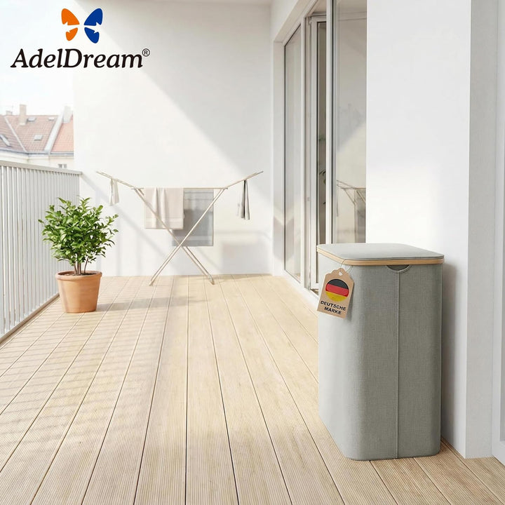 AdelDream 160L Wäschekorb mit Deckel 3 Fächer Wäschekorb Wäschesack schmal Wäschesortierer Wäschebox