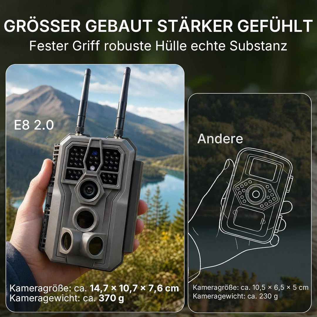 GardePro E8 2.0 4K Wildkamera WLAN, 50 Meter lokale WLAN-Reichweite