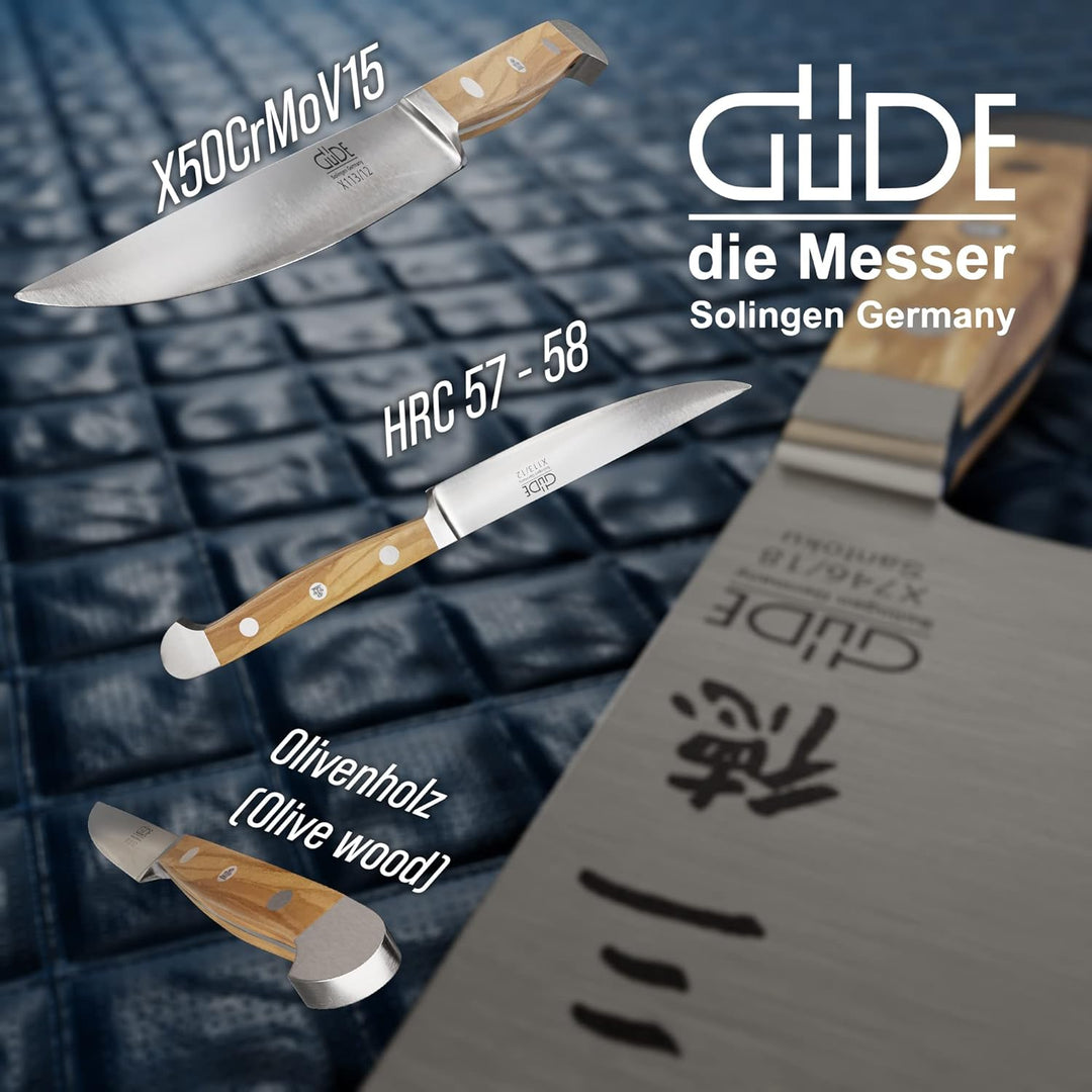 GÜDE Solingen - Steakmesser Glatt geschmiedet, 12 cm, Olivenholz, ALPHA OLIVE, Doppelkropf, Handmade