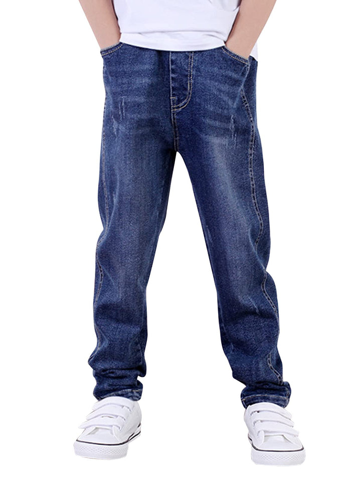 Jungen Jeanshosen - Jeans mit Abschürfungen - Kinder Hose mit elastischem Bund Gr. 128-176, 140-146