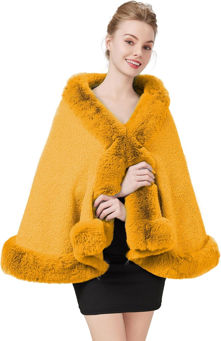 BEAUTELICATE Damen Kunstpelz Stola Brautjacke Bolero Winter Brautschal Mantel für Hochzeit Festlich