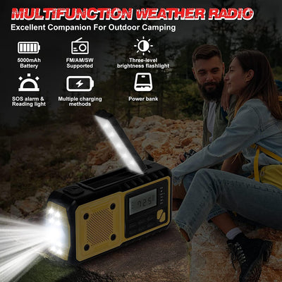 AOKBON Solar Radio Tragbar Kurbelradio Dynamo Radio AM/FM mit 5000mAh Wiederaufladbare Batterie Powe