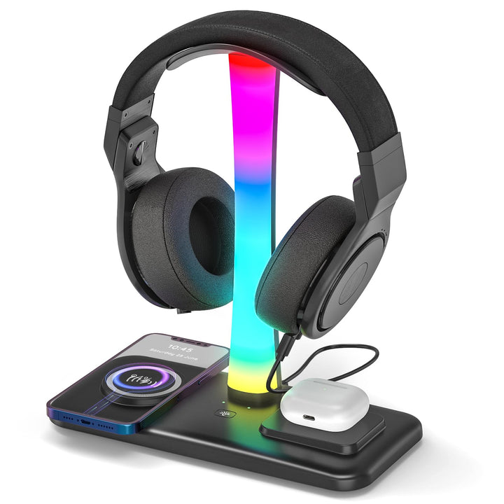 Padwa Lifestyle Wireless-Ladegerät mit RGB-Kopfhörer-LED-Ständer, mit 2 x USB-Anschlüssen und 1 x Ty