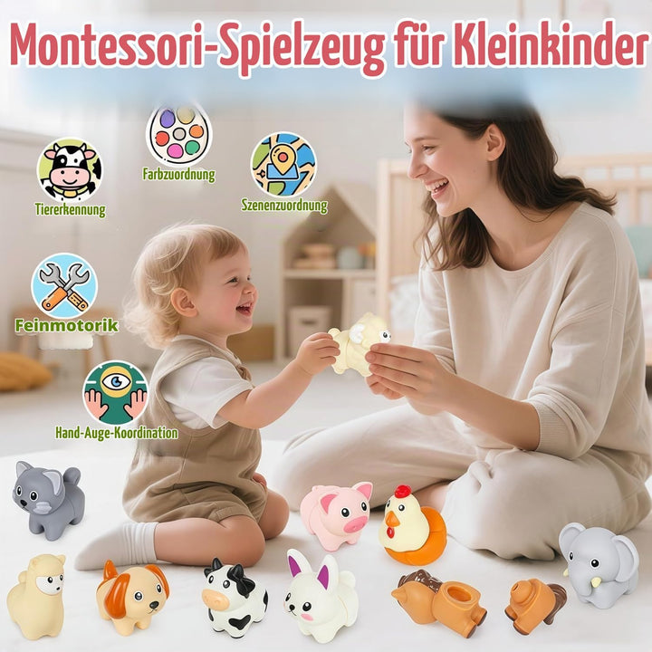 10pcs Bauernhof Tier Matching Spielzeug, Montessori Spielzeug für Kleinkinder, Farbsortierung &amp; Stap