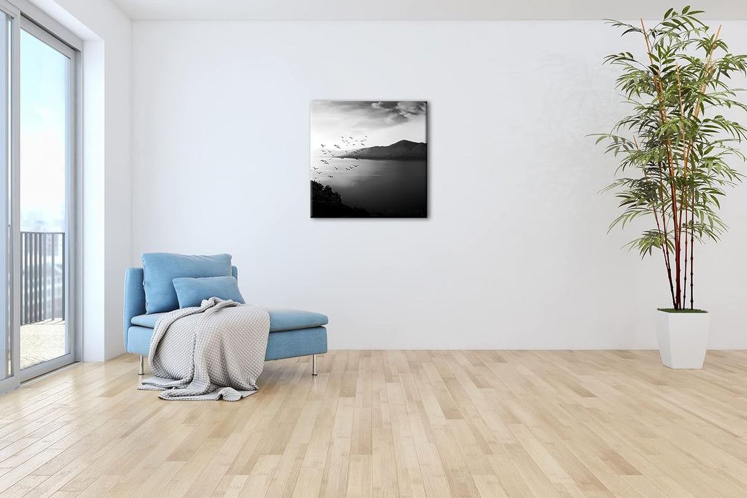deyoli traumhaufter Sonnenaufgang am Meer Effekt: Schwarz&amp;Weiss Format: 60x60 als Leinwandbild, Moti