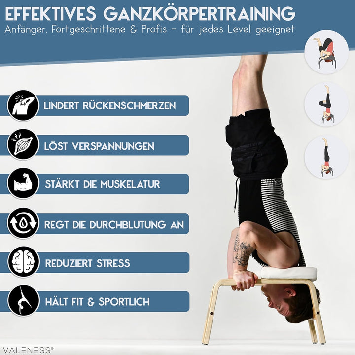 VALENESS® Yoga Kopfstandhocker - Hochwertiger Yoga Hocker inkl. Yogagurt, Yogablock & Übungsposter -