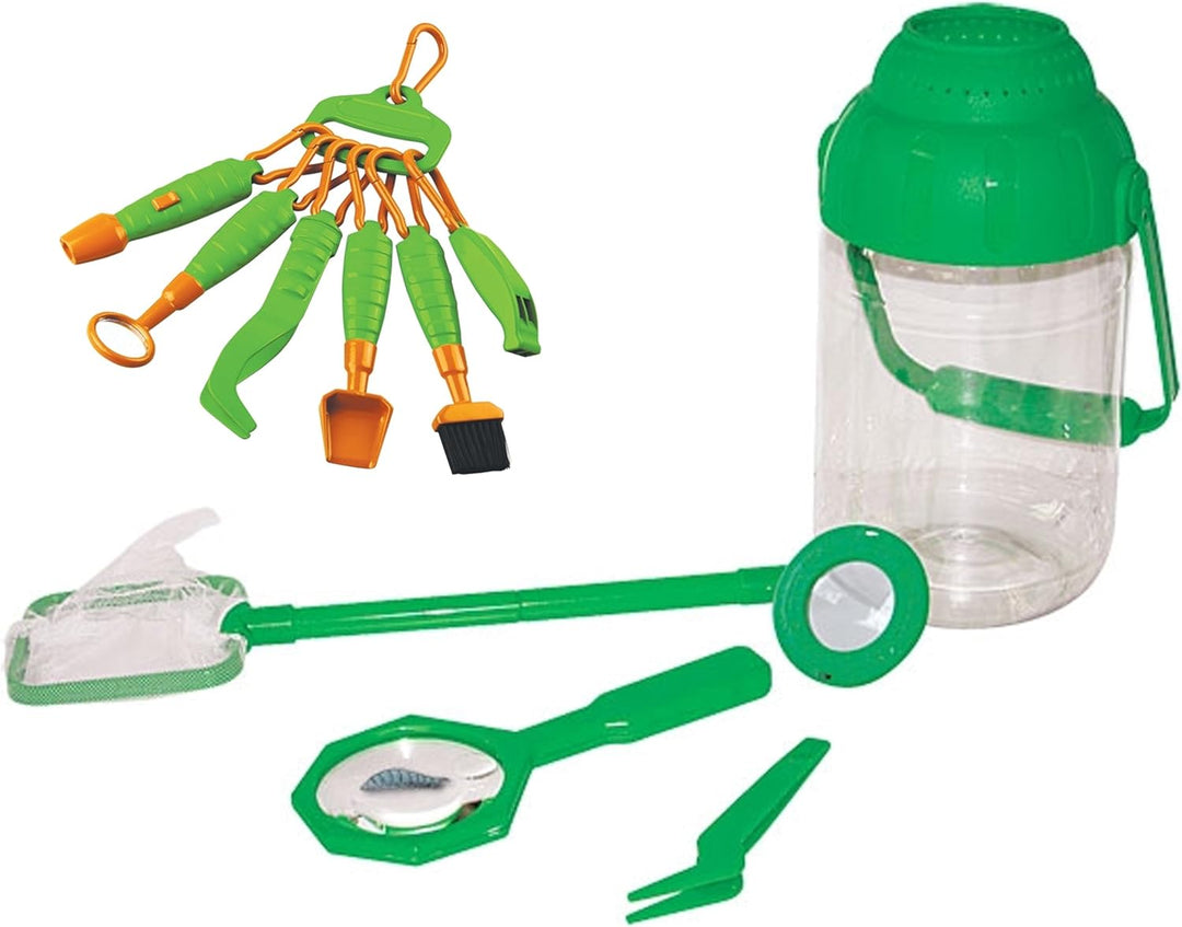 Naturbeobachtung Set 4teilig 5 Liter Eimer mit Lupe im Deckel, Kescher, Pinzette und extra Entdecker