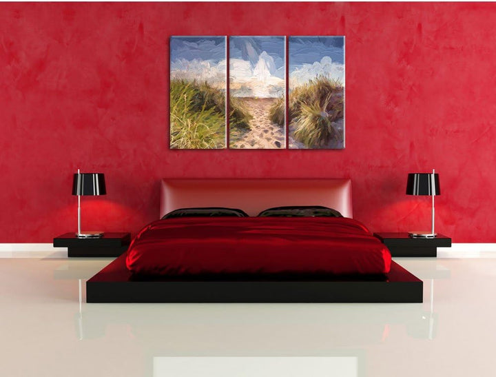 Pixxprint der Weg ins Meer Kunst Pinsel Effekt 3-Teiler Leinwandbild 120x80 Bild auf Leinwand