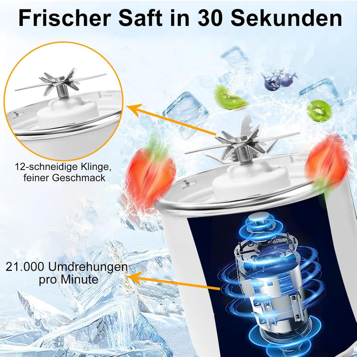 Tragbarer Mixer, Mini-Standmixer, kleiner Entsafter, Smoothie-Maker mit Silikon Strohhalm,12 Edelsta