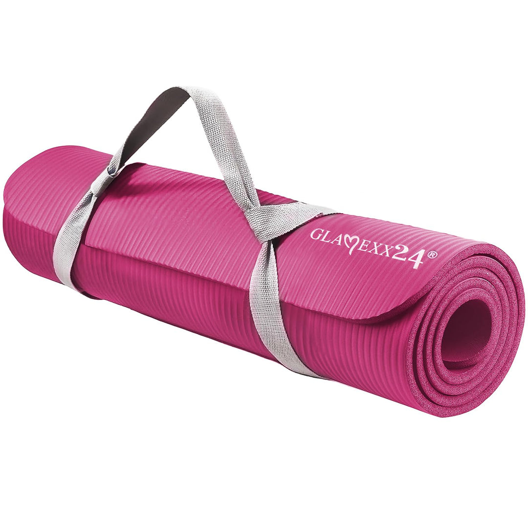 Glamexx24 Gymnastikmatte Fitnessmatte Premium Yogamatte, rutschfest und dick extra Grössen, inkl. Tr