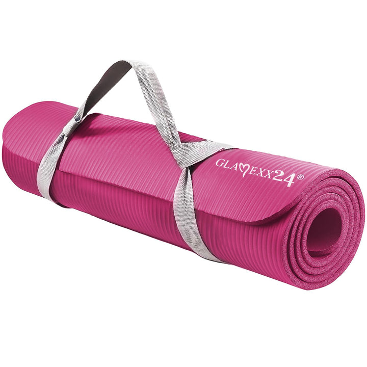 Glamexx24 Gymnastikmatte Fitnessmatte Premium Yogamatte, rutschfest und dick extra Grössen, inkl. Tr
