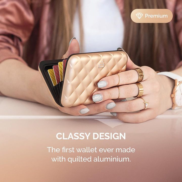 ÖGON Smart Wallets - Aluminium Geldbörse Quilted Button für Damen - RFID-Schutz - Bis zu 10 Karten u