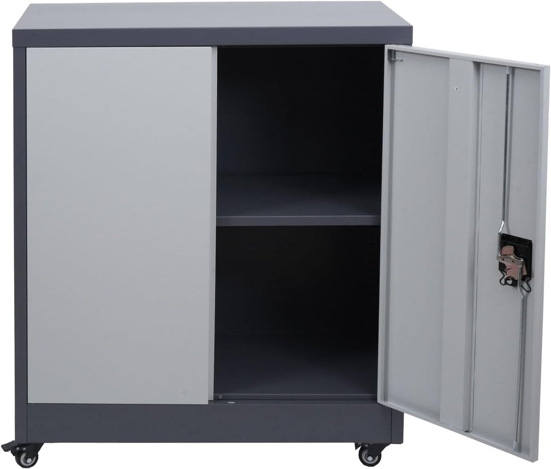 Aktenschrank HWC-O50, Büroschrank Stahlschrank mit Rollen, 2 Türen abschliessbar, Stahl 98x80x40cm -