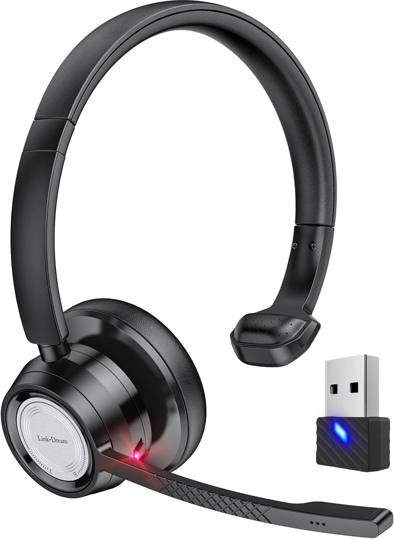 Link Dream Bluetooth Headset mit Mikrofon & USB Dongle - Wireless mit Geräuschunterdrückung & 20 Stu