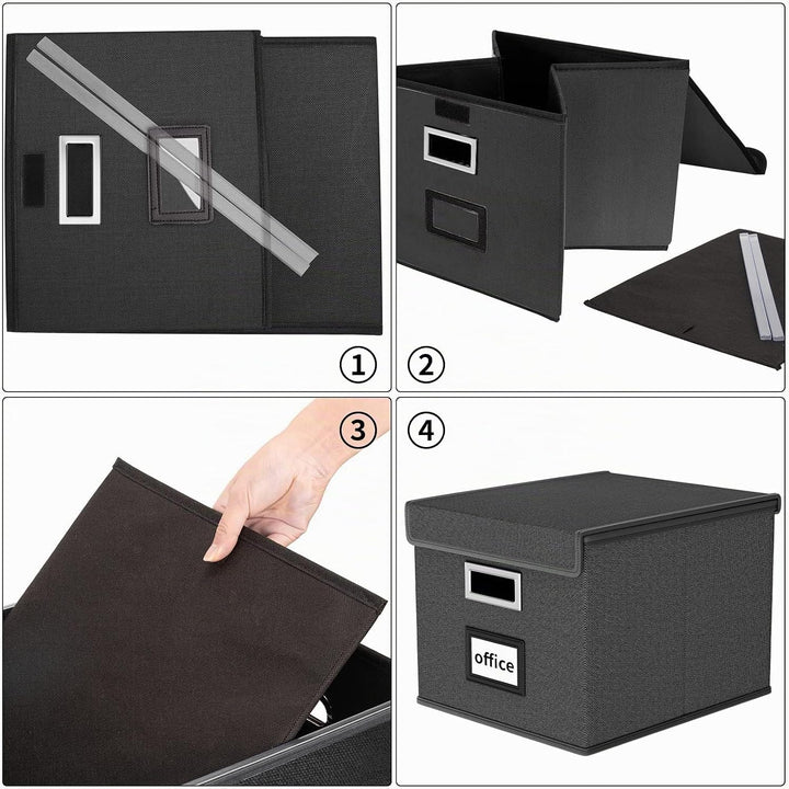 FINEW Stoff Faltbare Aufbewahrungsbox mit Deckel, Hängemappenbox für DIN A4 Hängeregister, Aufbewahr