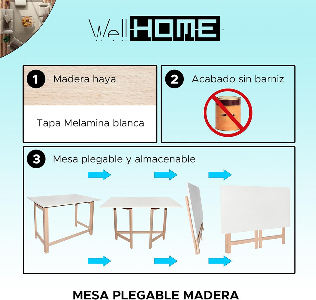 WELL HOME MOBILIARIO & DECORACIÓN Deckel Klapptisch weiss Struktur ohne Lack, Holz, 60D x 100W x 75H