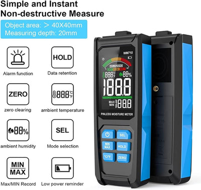 MESTEK WM710 Nadelfreies Hygrometer, digitaler Trockenwandfeuchtemelder, LCD-Display Wandfeuchtemess