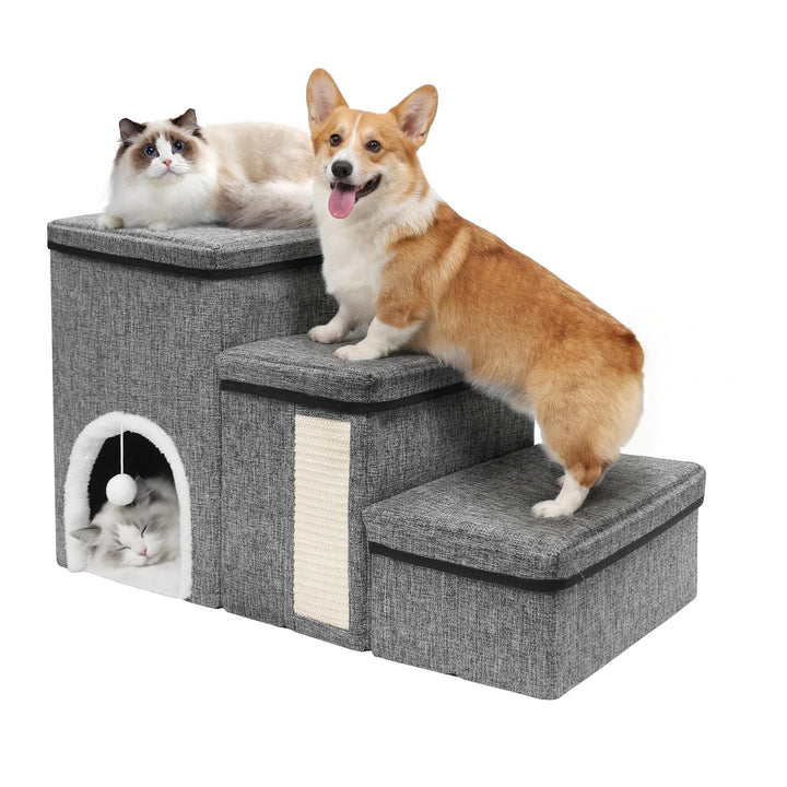 Newthinking Hundetreppe 3 Stufen mit Stauraum, rutschfeste & Faltbare Treppe für kleine Hunde, älter