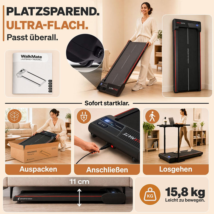 Sportstech Walking Pad - Laufband Für Zuhause mit Steigung bis 5% | 1-6km/h, inklusive App Mitglieds