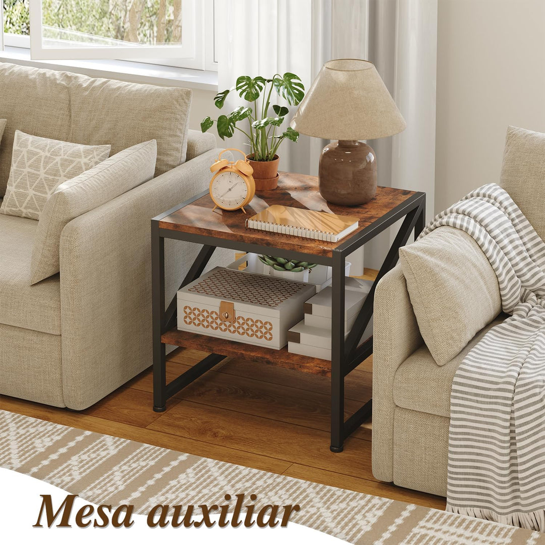 Beistelltisch Wohnzimmer 50x50 cm, Couchtisch mit 2 Ebenen bis 90 kg belastbar, Industrie-Design Sof