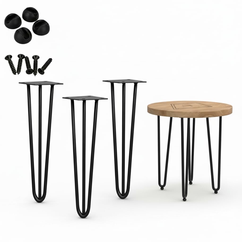 Melko 4 Stück Hairpin Legs Haarnadel Tischbeine aus 12 mm Stahl Tischfuss inkl. Bodenschoner | Höhe