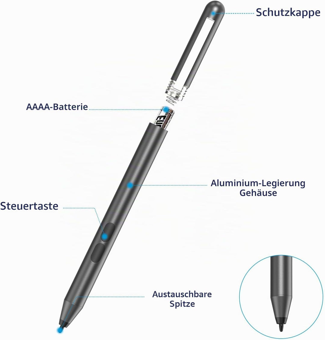 ANYQOO MPP Stylus Pen 1.51 mit 1024 Druckempfindlichkeit, Palm Rejection, AAAA-Batterie, Lange Akkul