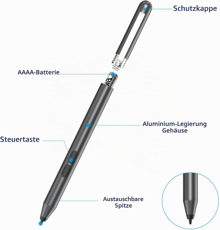 ANYQOO MPP Stylus Pen 1.51 mit 1024 Druckempfindlichkeit, Palm Rejection, AAAA-Batterie, Lange Akkul