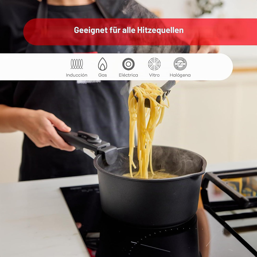 BERGNER CLICK&amp;COOK - Set 10 PZS Schwarzes Easy Click Kochgeschirr - Pfannen und Töpfe mit schwarzer
