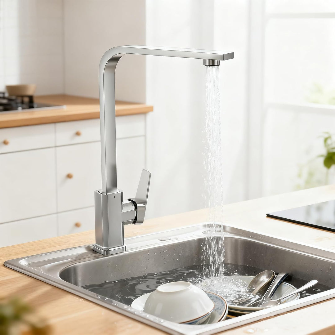 FIVMEN Wasserhahn Küche Silber Küchenarmatur mit Hohem Auslauf Spülenarmatur Mischbatterie Küche 360