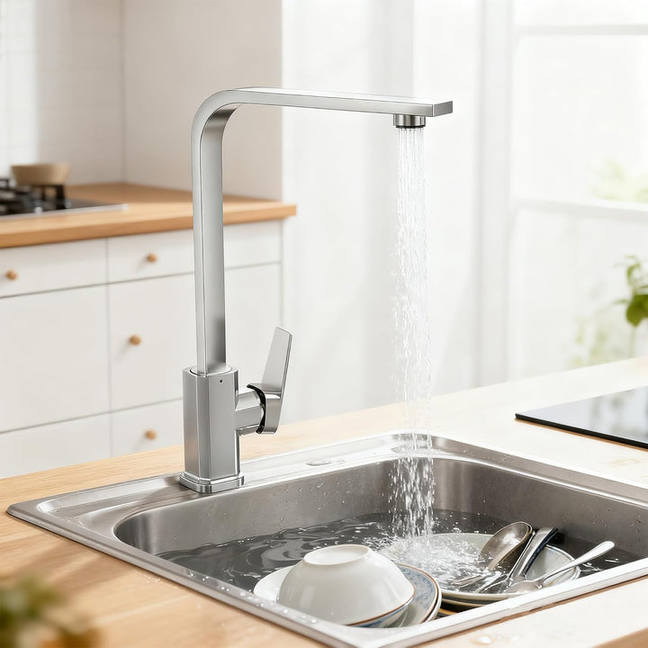 FIVMEN Wasserhahn Küche Silber Küchenarmatur mit Hohem Auslauf Spülenarmatur Mischbatterie Küche 360