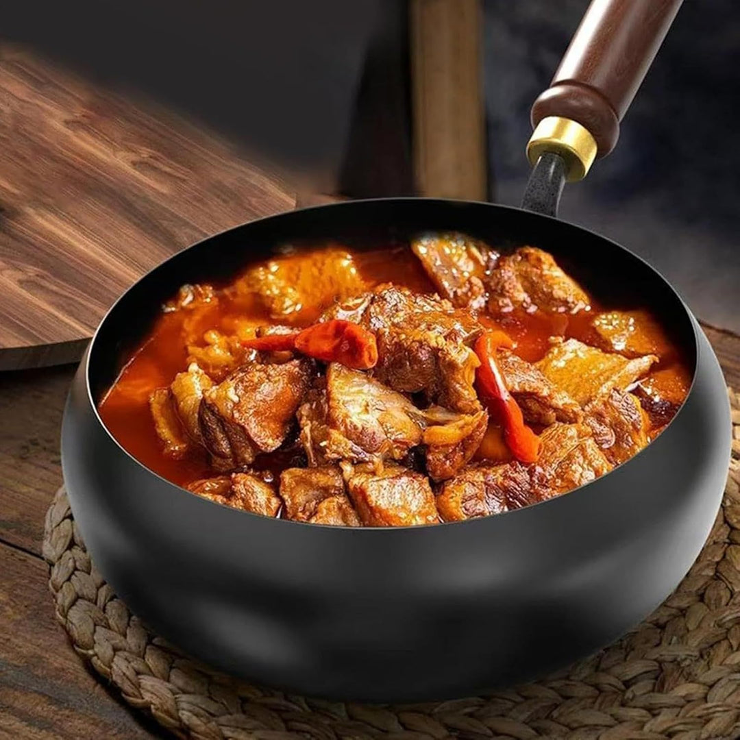 DWCBVJQ Big Belly Pot 28 Cm Koch Wok Pfannen Hitzebeständige Wokpfanne Holzgriff Handgefertigte Eise