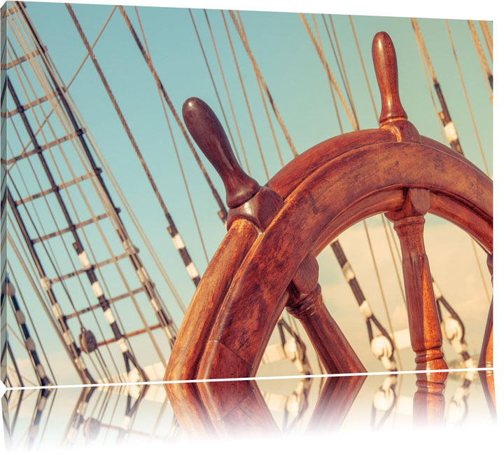 Pixxprint Steuerrad auf dem Schiff 100x70cm Leinwandbild Wandbild Kunstdruck, 100x70